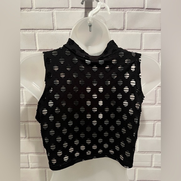 BLUSH MARK Women's Perforated Sleeveless Turtleneck Top & pants black  /M - Picture 8 of 13